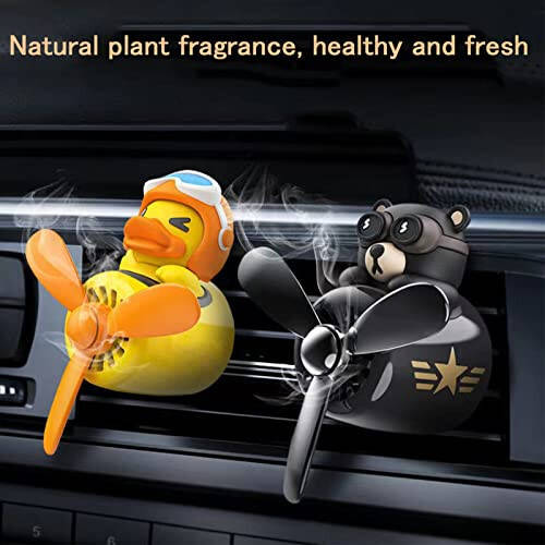 2 Pieces Car Air Fresheners, Cute Bear Pilot Car Diffuser, Propeller Air Outlet Vent Fresheners, Car Perfume Suitable for Car Interior Decoration (duck+duck) - 3