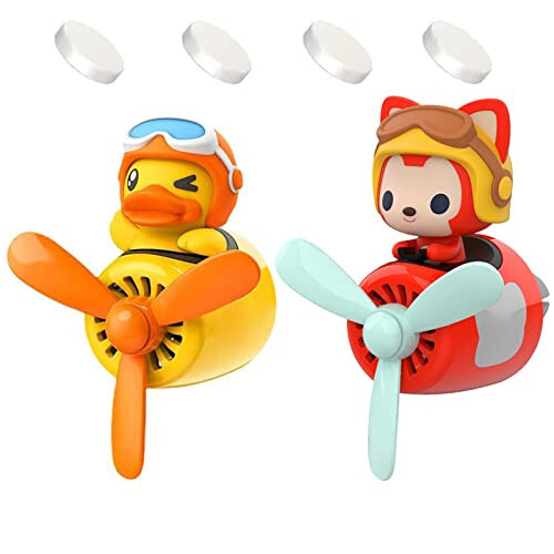 2 Pieces Car Air Fresheners, Cute Bear Pilot Car Diffuser, Propeller Air Outlet Vent Fresheners, Car Perfume Suitable for Car Interior Decoration (Duck+Fox) - 1