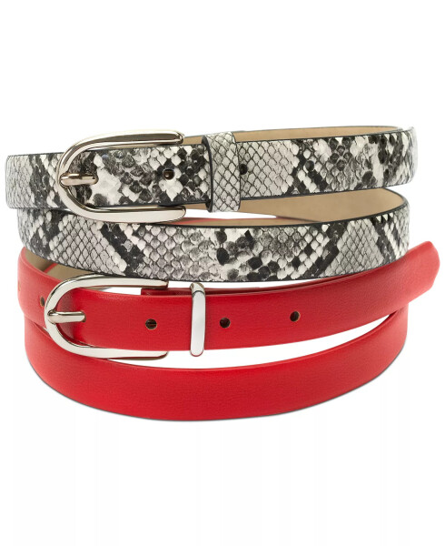 2-Pk Snake & Solid Belt, Created for Modazone Black Whit - 1