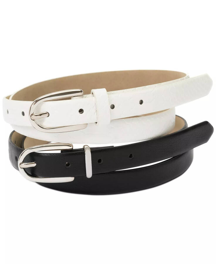 2-Pk Snake & Solid Belt, Created for Modazone White - 1