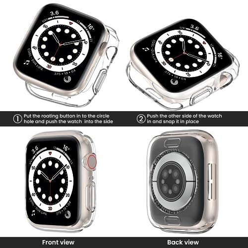 [2 ta to'plam] Apple Watch Series SE2 SE 6 5 4 44mm uchun Goton bamper korpusi, Ultra yupqa yumshoq TPU zarba qarshi korpus qopqog'i bamper himoyachi iWatch aksessuarlari uchun (ekran himoyachi yo'q) 44mm Shaffof + Qora - 2