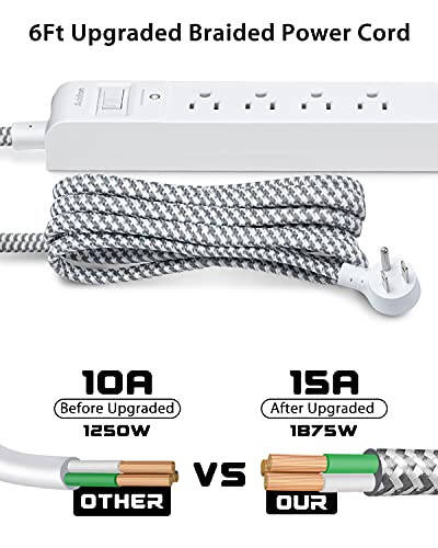 2 ta to'plam elektr uzatgich - 5 ta keng joylashtirilgan rozetka 3 ta USB zaryadlash porti, 1875W/15A 5 futlik to'qilgan uzatma simi, tekis vilka, ortiqcha yukdan himoya, uy ofisi uchun devorga o'rnatish, oq - 7