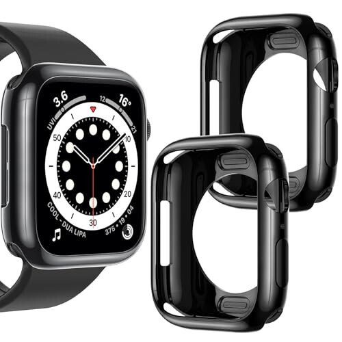 [2 ta'rifdagi to'plam] Apple Watch Series SE2 SE 6 5 4 44mm uchun Goton bamper korpus, Ultra yupqa yumshoq TPU zarbadan himoya qiluvchi korpus qopqog'i iWatch aksessuarlari uchun bamper himoyachi (ekran himoyachisi yo'q) 44mm Qora+Qora - 6