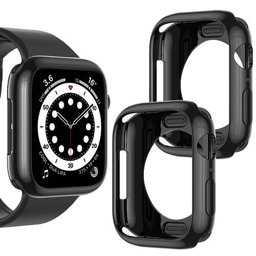 [2 упаковки] Goton бампер для Apple Watch Series SE2 SE 6 5 4 44 мм, ультратонкий мягкий TPU противоударный чехол бампер для аксессуаров iWatch (без защитной пленки для экрана) 44 мм черный+черный - 1