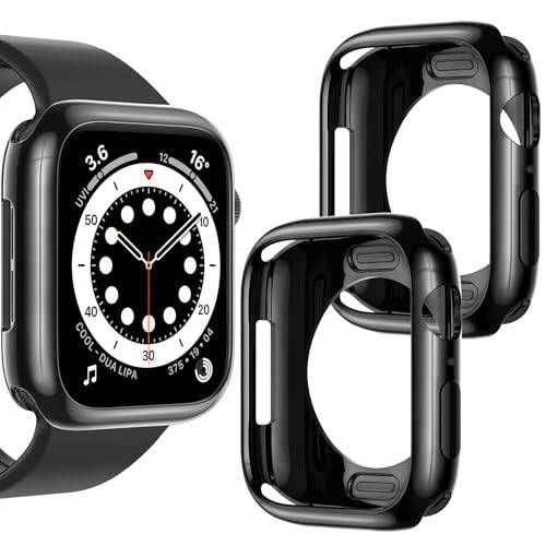 [2 упаковки] Goton бампер для Apple Watch Series SE2 SE 6 5 4 44 мм, ультратонкий мягкий TPU противоударный чехол бампер для аксессуаров iWatch (без защитной пленки для экрана) 44 мм черный+черный - 6