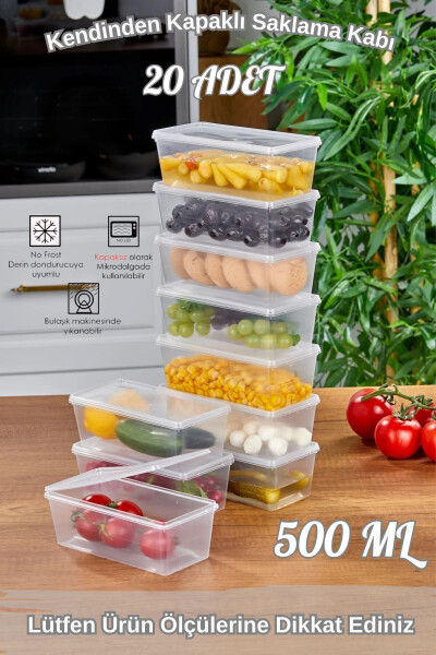 20 PCS FREEZER SAFE STORAGE CONTAINER WITH LID, ORGANIZER 500 ML - 1