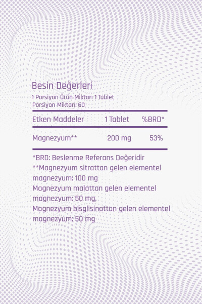 200 Mg Magniy Kompleksi 60 Tablet Mineral, Magniy Malat, Sitrat, Bisglitsinat - 7