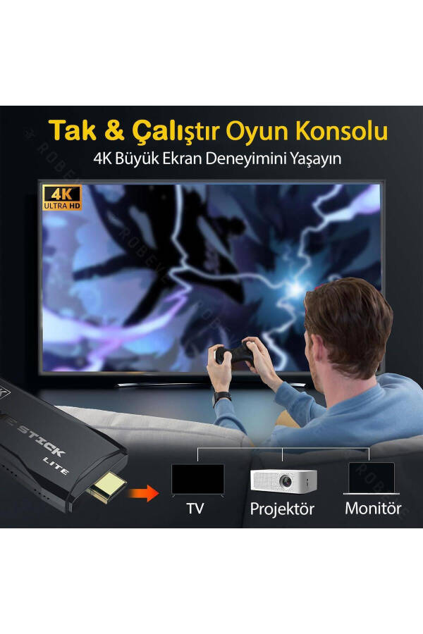 20000 Oyunlu Kablosuz Çift Kol Oyun Konsolu 4K Full HD Game Stick TV Oyun Konsolu Retro Atari - 5