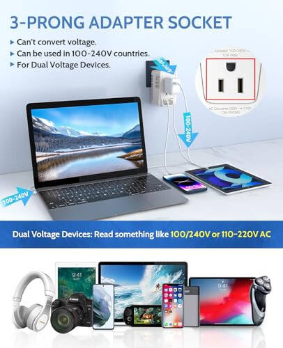 2000W Travel Voltage Converter, 220V to 110V Converter for Hair Dryer Straightener Curling Iron, 10A Power Adapter with 2 USB and EU/UK/AU/US Plugs for Charging Laptop Tablet Camera Cell Phone - 3