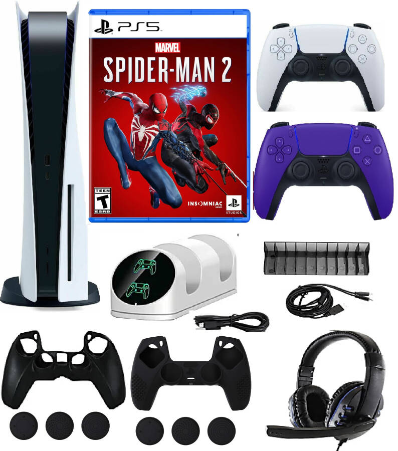 2023 En Yeni PlayStation_PS5 Oyun Konsolu 1TB SSD Disk Versiyonu Marvel's Spider-Man 2 / Ek Bir Kablosuz Kumanda/ 17'si 1 Arada Aksesuar Seti - 1