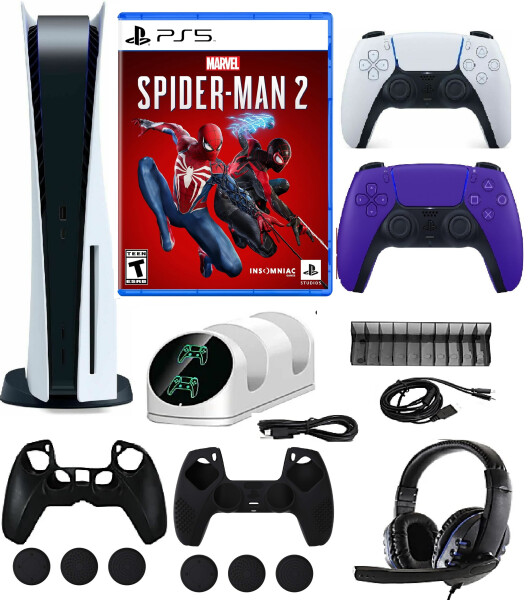 2023 Newest PlayStation_PS5 Gaming Console 1TB SSD Disc Version With Marvel's Spider-Man 2 / One Extra Wireless Controller/ 17 In 1 Accessory kit - 1