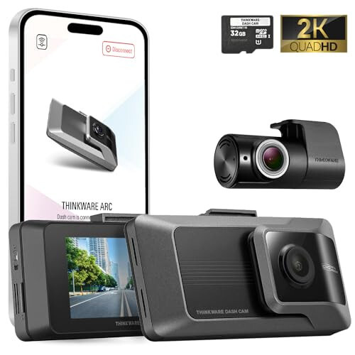 2024 New THINKWARE ARC Dash Cam with Smart Driving Alert System, 3X Energy Saving, 1440P+1440P Front and Rear, Wi-Fi, Super Night Vision, 24/7 Parking Mode (Free 32GB Card, Hardwiring, 12V Cable, GPS) - 1