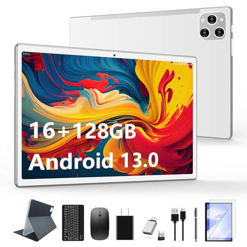 2024 Newest Tablet Android 13 Tablets 10 Inch, Tablet 128GB ROM+16GB RAM (8+8 Virtual), 2 In 1 Tablet with keyboard, Powerful Octa-Core+13MP Camera, 1TB TF Expandable, FHD IPS Display WiFi Tablet PC - 1