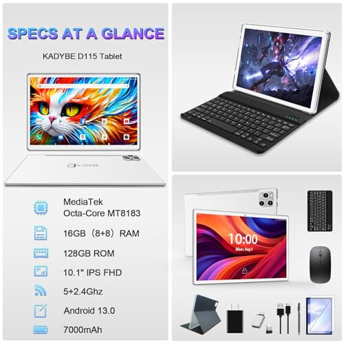 2024 Newest Tablet Android 13 Tablets 10 Inch, Tablet 128GB ROM+16GB RAM (8+8 Virtual), 2 In 1 Tablet with keyboard, Powerful Octa-Core+13MP Camera, 1TB TF Expandable, FHD IPS Display WiFi Tablet PC - 2