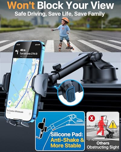 2024 Ultimate Car Phone Mount 【80+LBS Strongest Suction & Military-Grade】【Patent & Safety Certs】 Cell Phone Holder Truck Stand for Dashboard Windshield Vent for iPhone 15 Pro Max 14 13 (Dark Grey) - 6