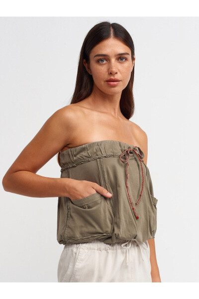 20656 Washed Strapless Top - Khaki - 1