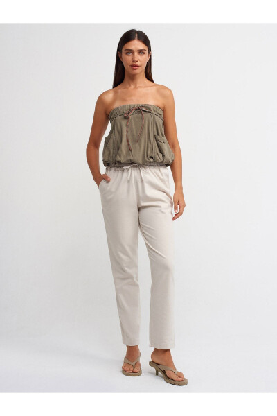 20656 Washed Strapless Top - Khaki - 3