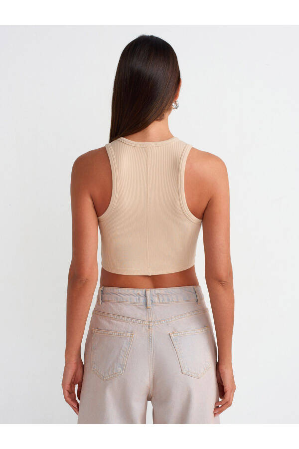 20820 Stitch Detail Crop Top - Light Beige - 14