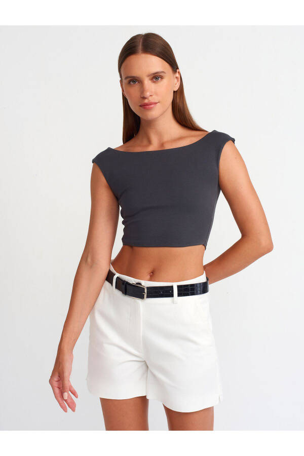 20869 Boat Neck Crop Top - Anthracite - 17