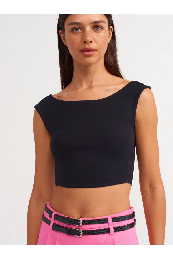 20869 Boat Neck Crop Top - Black - 17