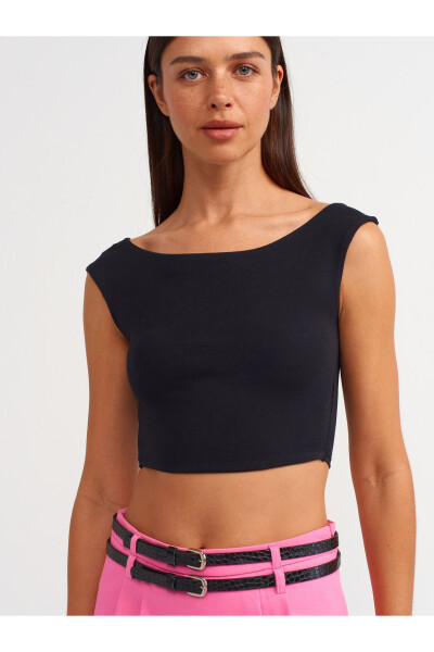 20869 Boat Neck Crop Top - Black - 13