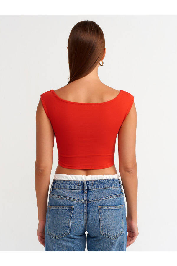 20869 Boat Neck Crop Top - K.Red - 2