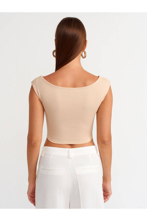 20869 Boat Neck Crop Top - Light Beige - 18