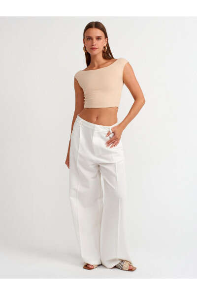 20869 Boat Neck Crop Top - Light Beige - 19