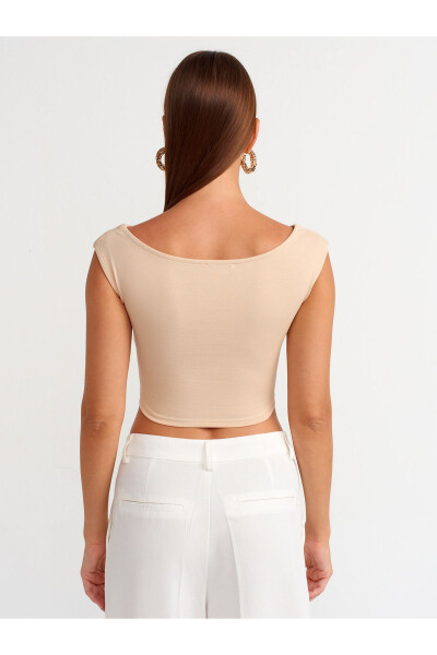 20869 Boat Neck Crop Top - Light Beige - 13