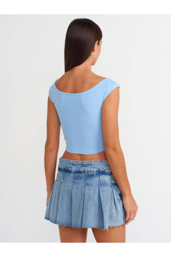 20869 Boat Neck Crop Top - Light Blue - 14