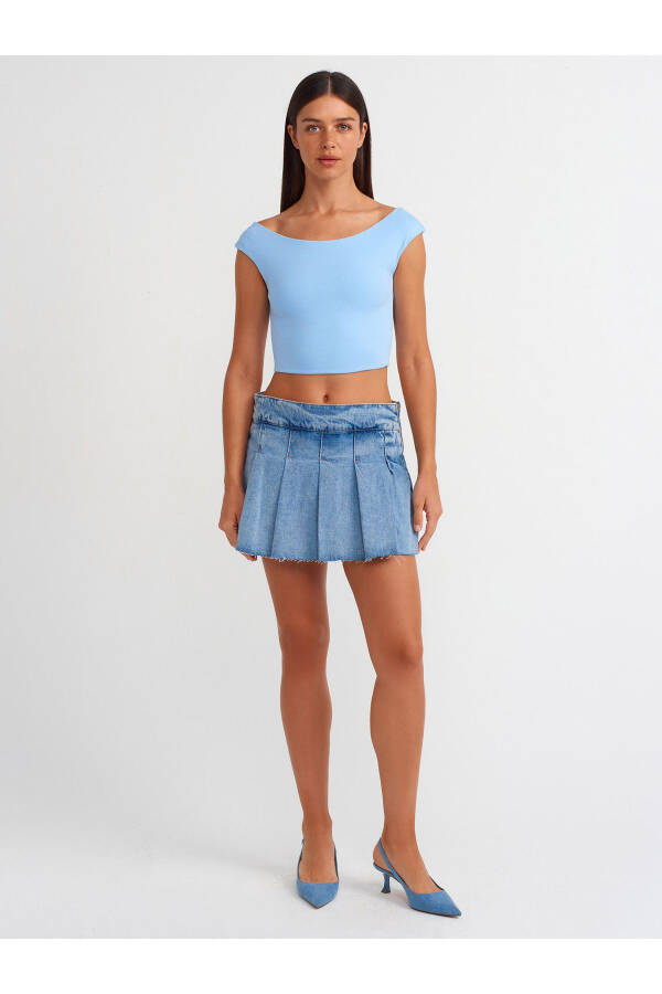 20869 Boat Neck Crop Top - Light Blue - 15