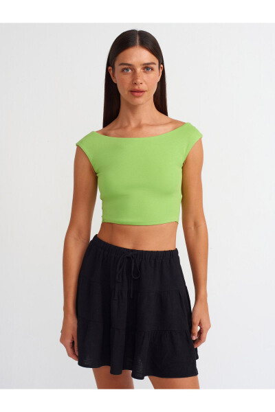 20869 Boat Neck Crop Top - Light Green - 9