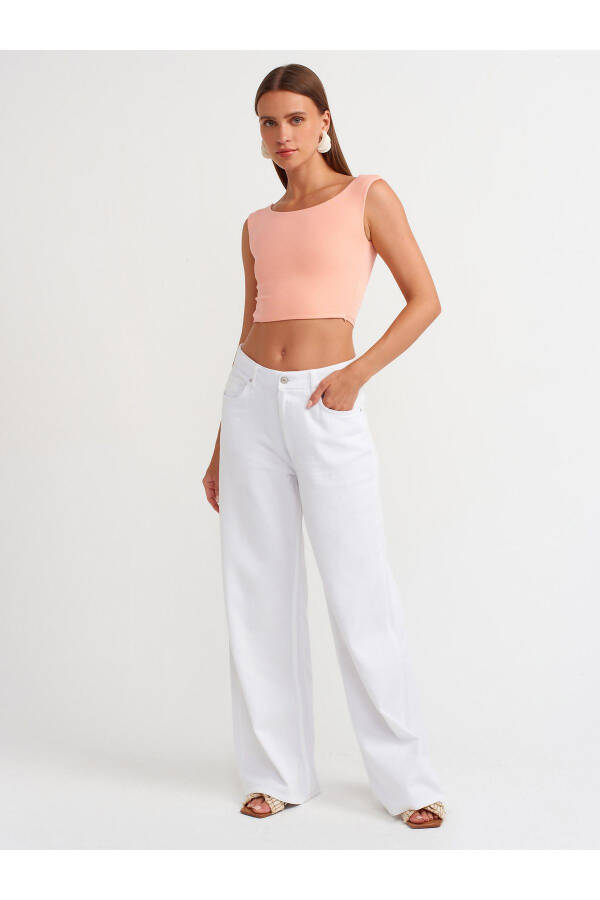 20869 Boat Neck Crop Top - Peach - 20