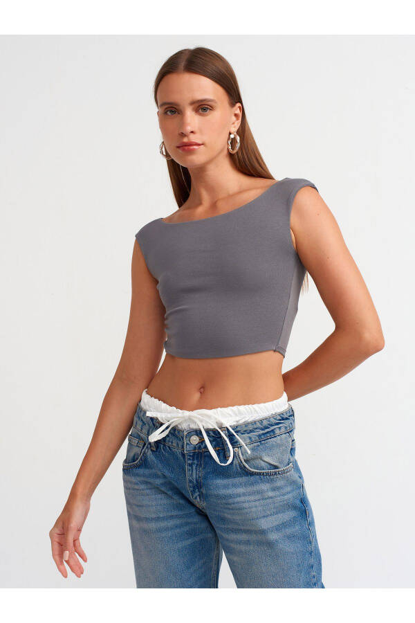 20869 Boat Neck Crop Top - Smoke - 17