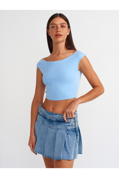 20869 Kayık Yaka Crop Top - Açık Mavi - 13