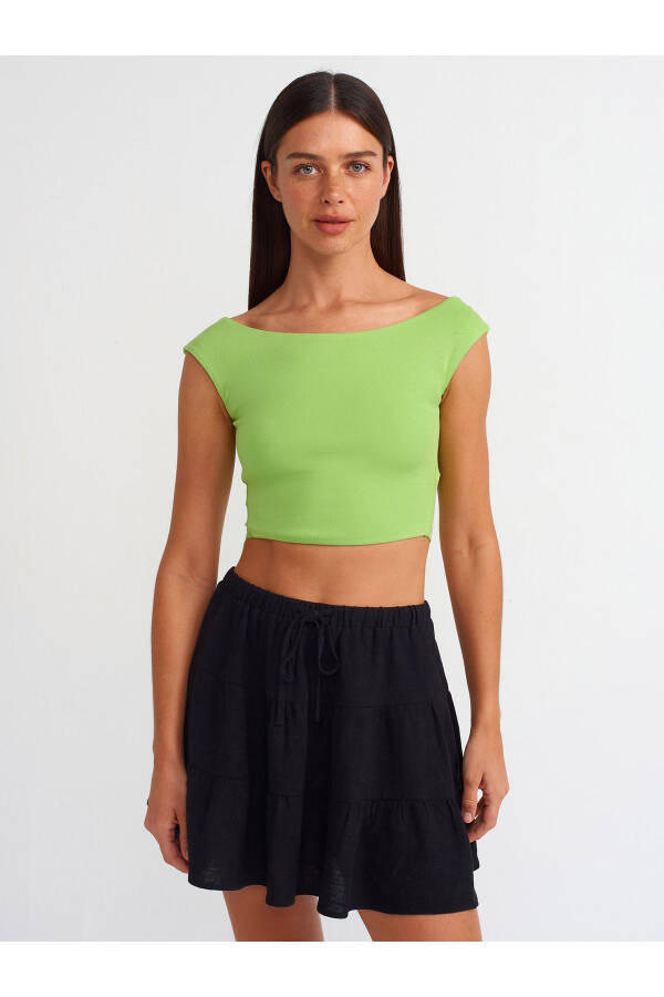 20869 Kayık Yaka Crop Top - Açık Yeşil - 9