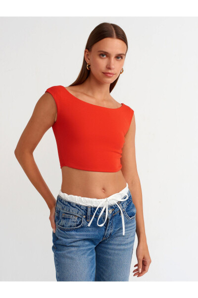 20869 Kayık Yaka Crop Top - K.Kırmızı - 17