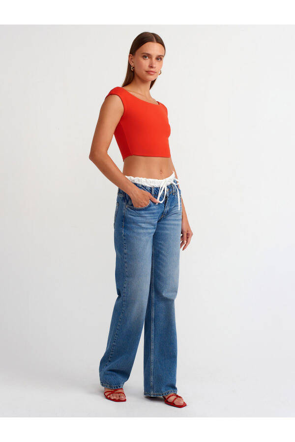 20869 Kayık Yaka Crop Top - K.Kırmızı - 19