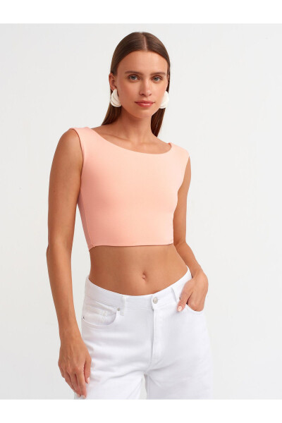 20869 Kayık Yaka Crop Top - Şeftali - 17