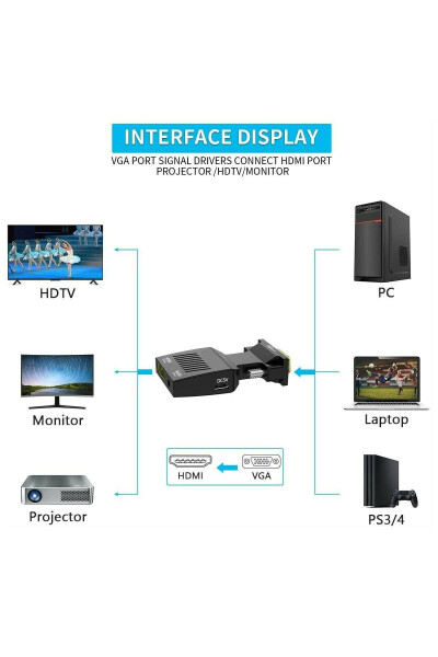 2170 Vga To Hdmi Dönüştürücü Çevirici Kablo Adaptör Görüntü Ses Destekli - 5