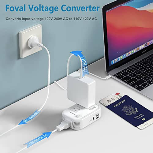 220V dan 110V ga sayohat adapteri: FOVAL [Yangi] Xalqaro past kuchlanish konvertori Soch to'g'rilagich / buklovchi uchun 18W USB-C porti chiqish kuchlanish konvertori AQShdan Evropa Italiya Buyuk Britaniya Avstraliya vilkasiga - 2