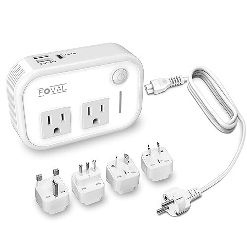 220V to 110V Converter Travel Adapter: FOVAL [Upgraded] International Step Down Power Converter for Hair Straightener/Curler with 18W USB-C Port Outlet Voltage Converter US to Europe Italy UK AU Plug - 1