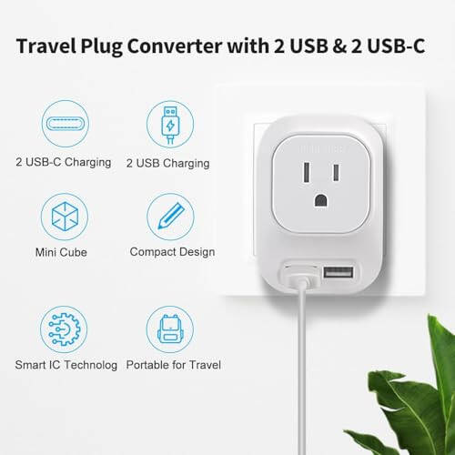 220V'den 110V'a Voltaj Dönüştürücü, 2 USB Port ve 2 USB C ile Uluslararası Güç Adaptörü, Avrupa Evrensel Seyahat Fişi Adaptörü (ABD'den Avrupa'nın Çoğuna, Fransa, Almanya, İtalya, İspanya vb.) (Gri) - 4