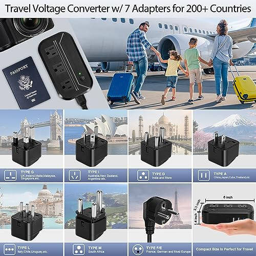 2300W Uluslararası Güç Dönüştürücü, 220V/240V'dan 110V/120V'ye Aşağı Dönüştürücü, Seyahat Adaptörü, 3 USB + 1 Type C + 3 AC Priz + 7 Dünya Çapında Fiş Adaptörü (EU/US/AU/IT/UK/India/Güney Afrika) - 5