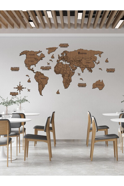 2D Wooden World Map Wall Decor - 1