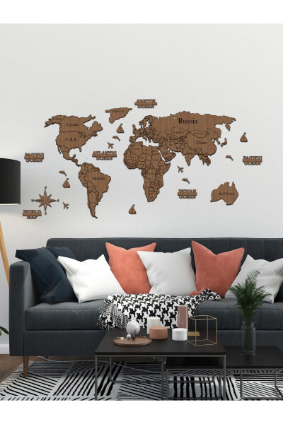 2D Wooden World Map Wall Decor - 2