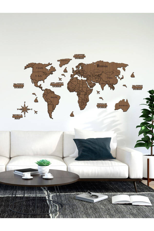 2D Wooden World Map Wall Decor - 3