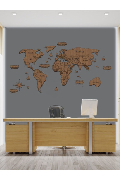 2D Wooden World Map Wall Decor - 4