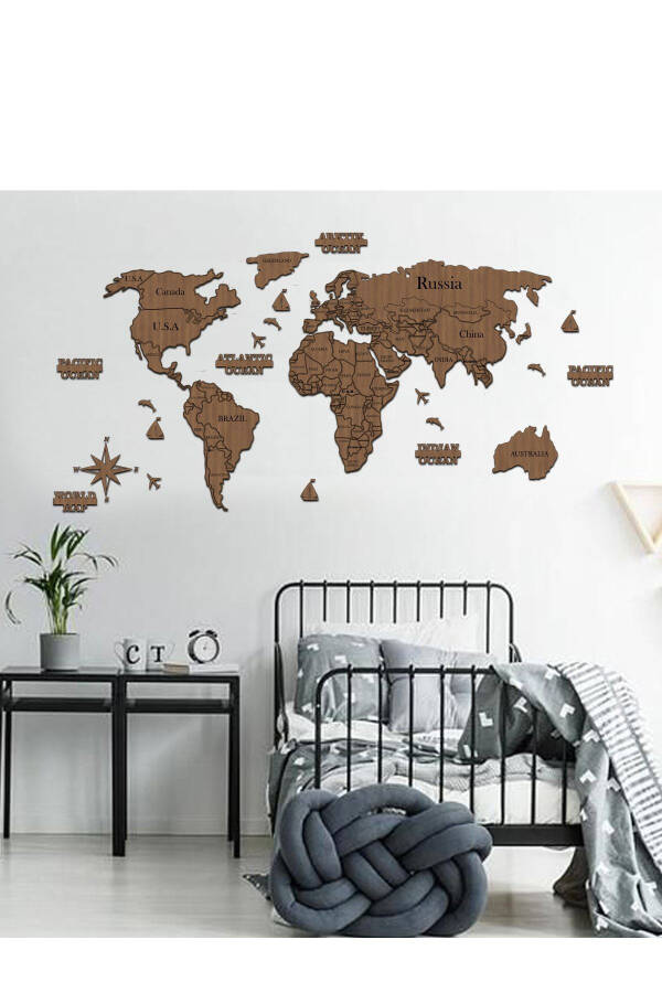 2D Wooden World Map Wall Decor - 5