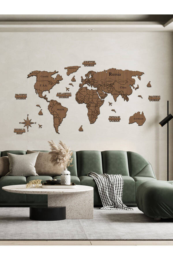 2D Wooden World Map Wall Decor - 8